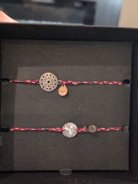 Alex and Ani Endless Knot Set of 2 Pull Cord Bracelet Red Silver HTF